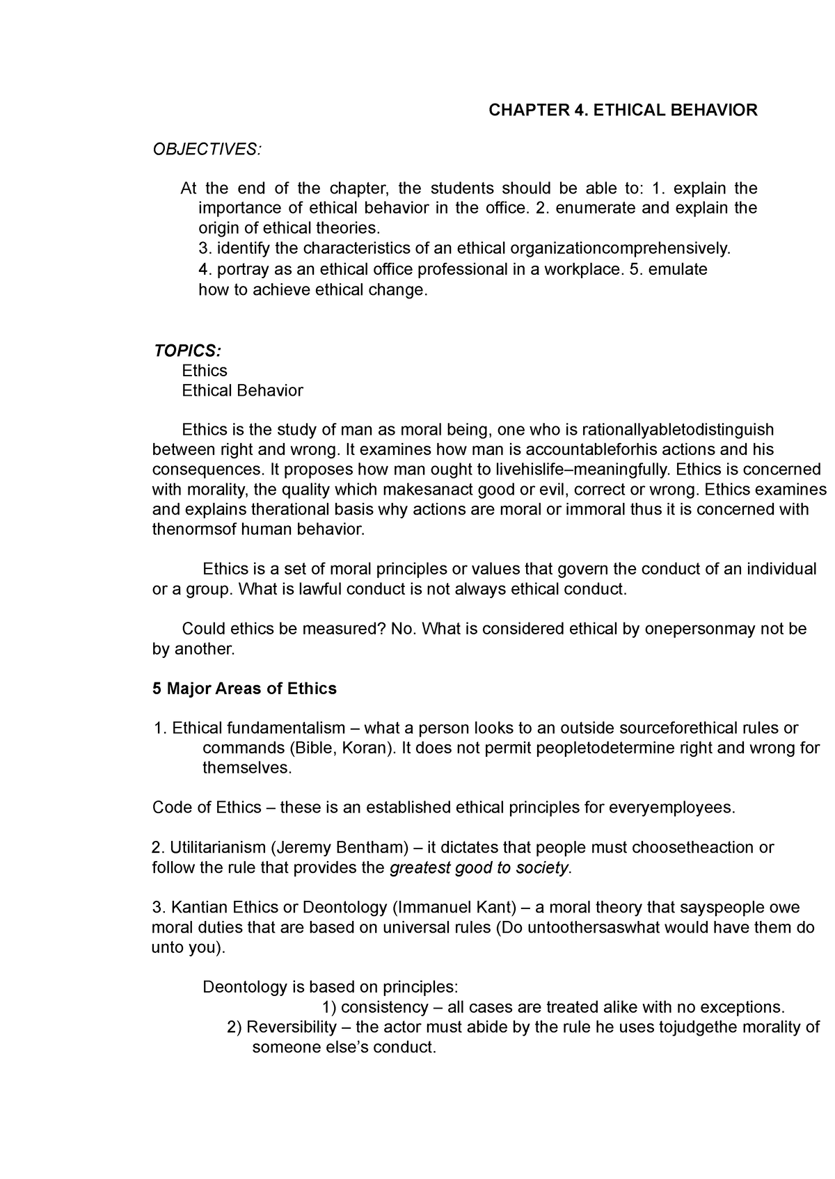 Chapter 4. Ethical Behavior - CHAPTER 4. ETHICAL BEHAVIOR OBJECTIVES ...