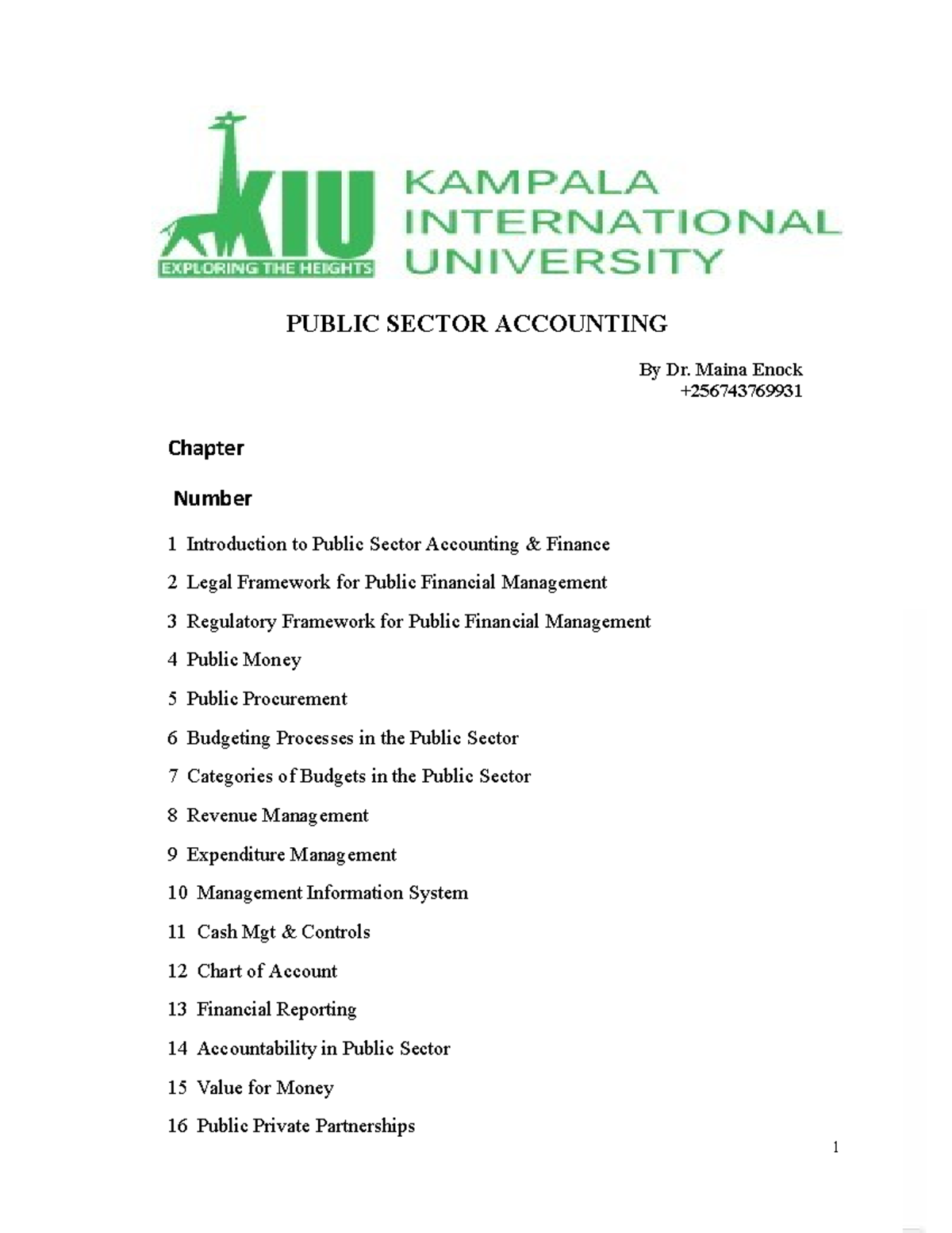 Summary Notes PSA PUBLIC SECTOR ACCOUNTING By Dr. Maina Enock