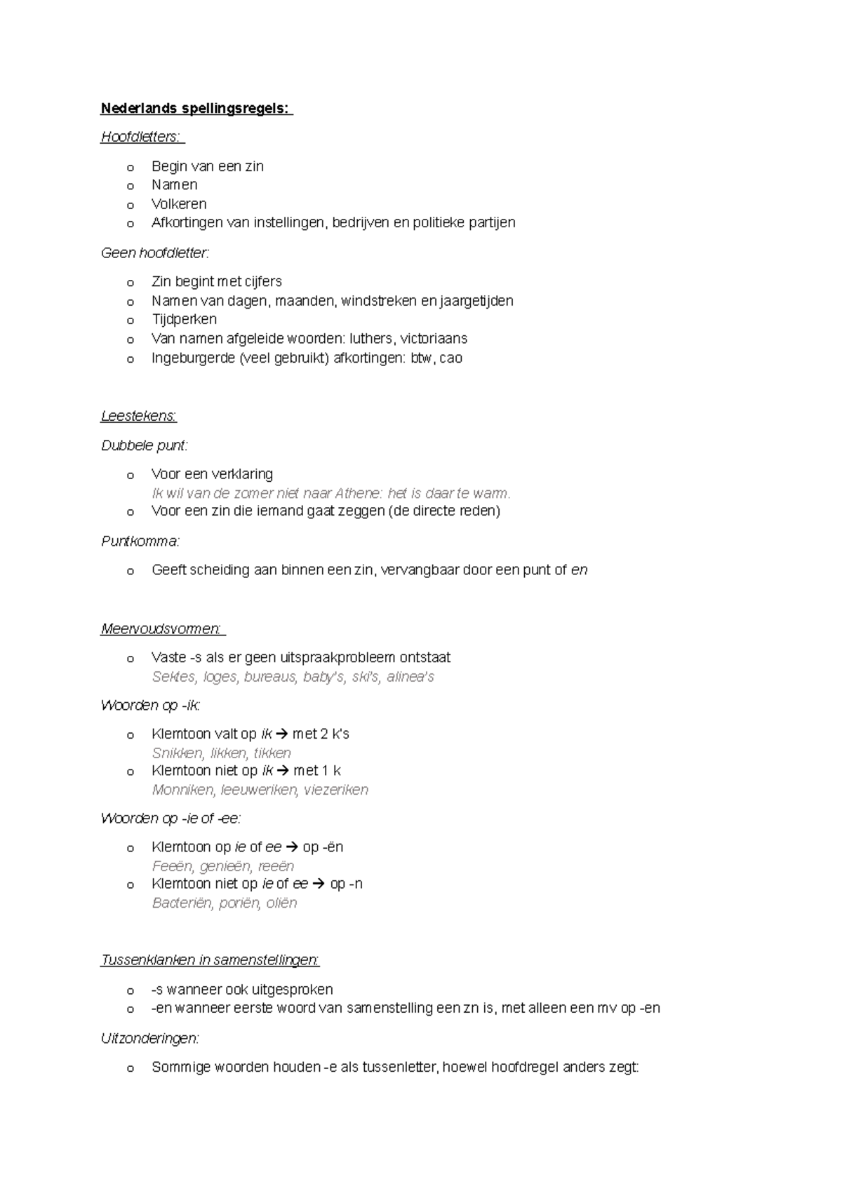Nederlands, spellingsregels samenvatting Nederlands spellingsregels