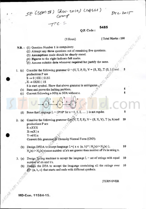 Tcs - Past Year Question Paper - Theory Of Computer Science - Studocu