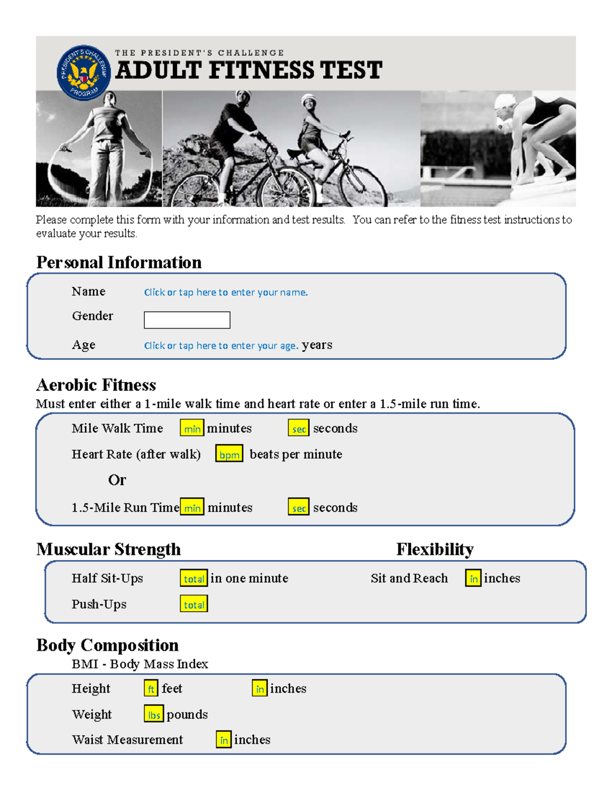 Adult Fitness Test Results fillable-1 - KINE-1164 - TCCD - Studocu