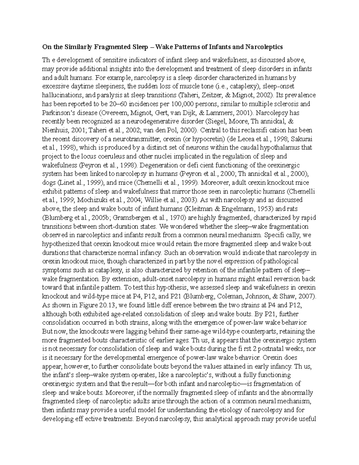 On the Similarly Fragmented Sleep – Wake Patterns of Infants and ...