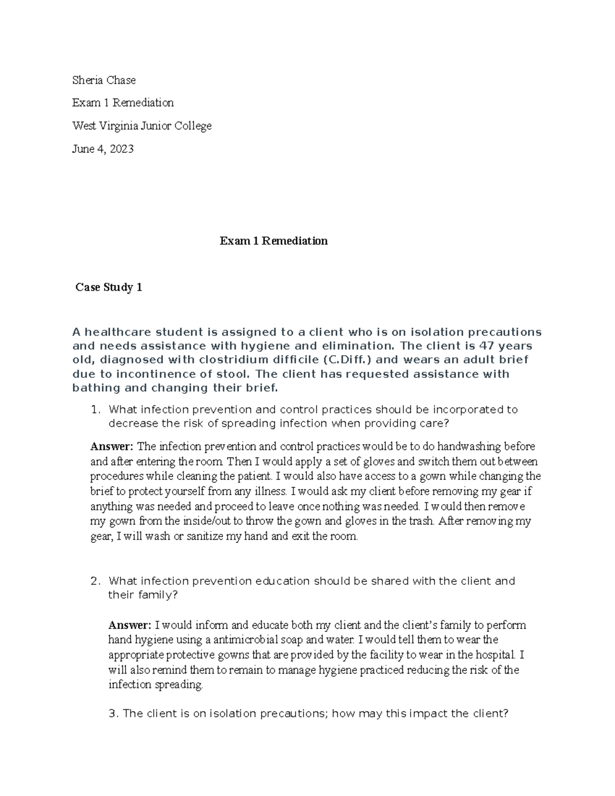 Week 2 Exam 1 Remediation Submission Sheria Chase Exam 1 Remediation