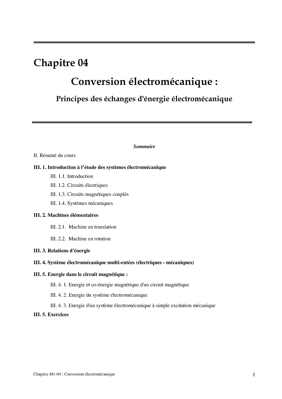 Chapitre 04 CR Conversion électromécanique - Chapitre 04 Conversion ...