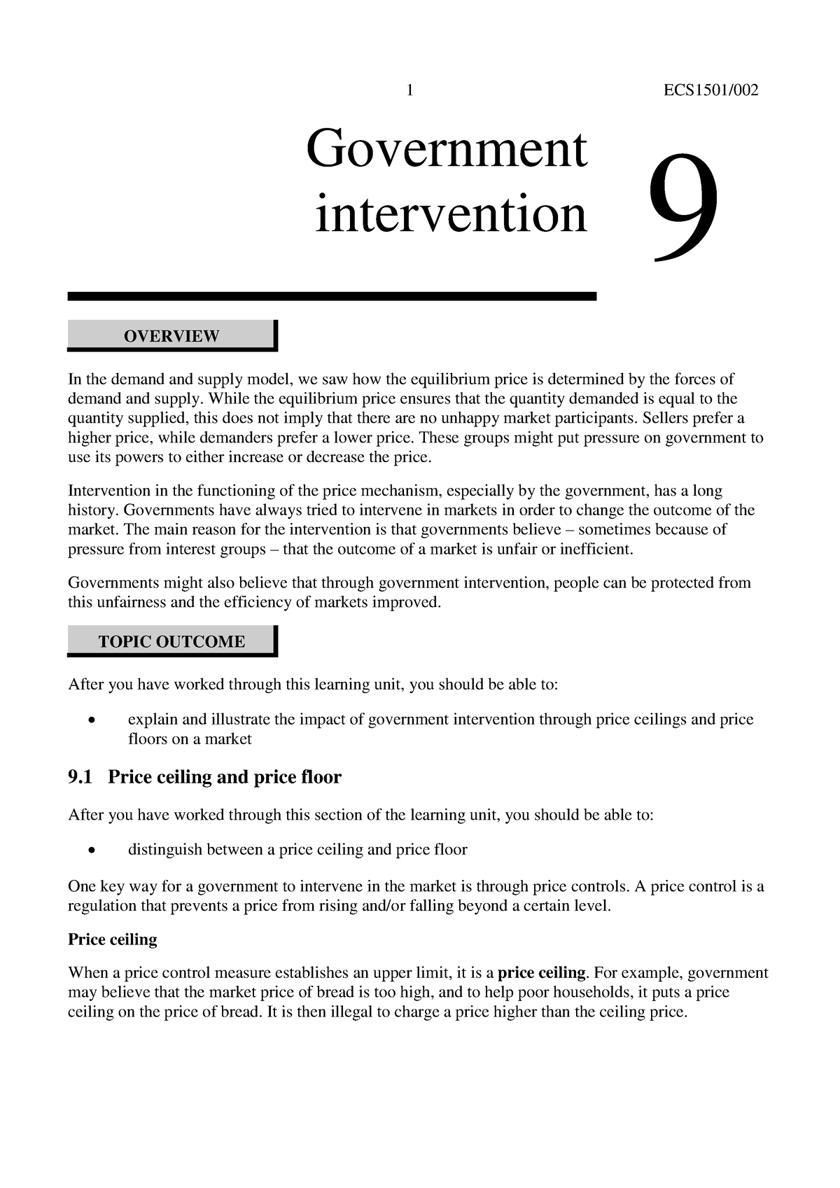 case study 1 government intervention