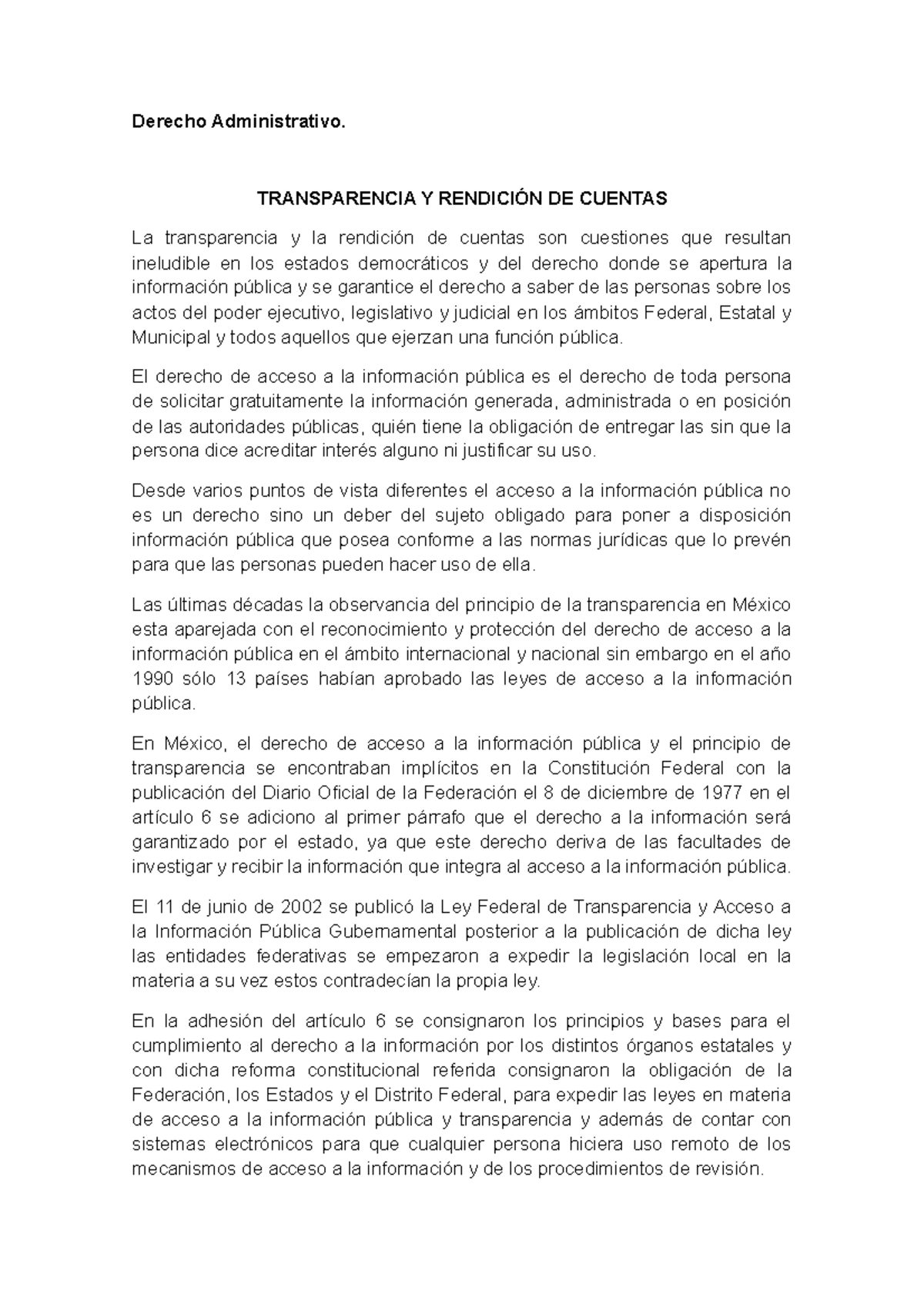 Resumen - Que es la transparencia y rendición de cuentas - Derecho ...