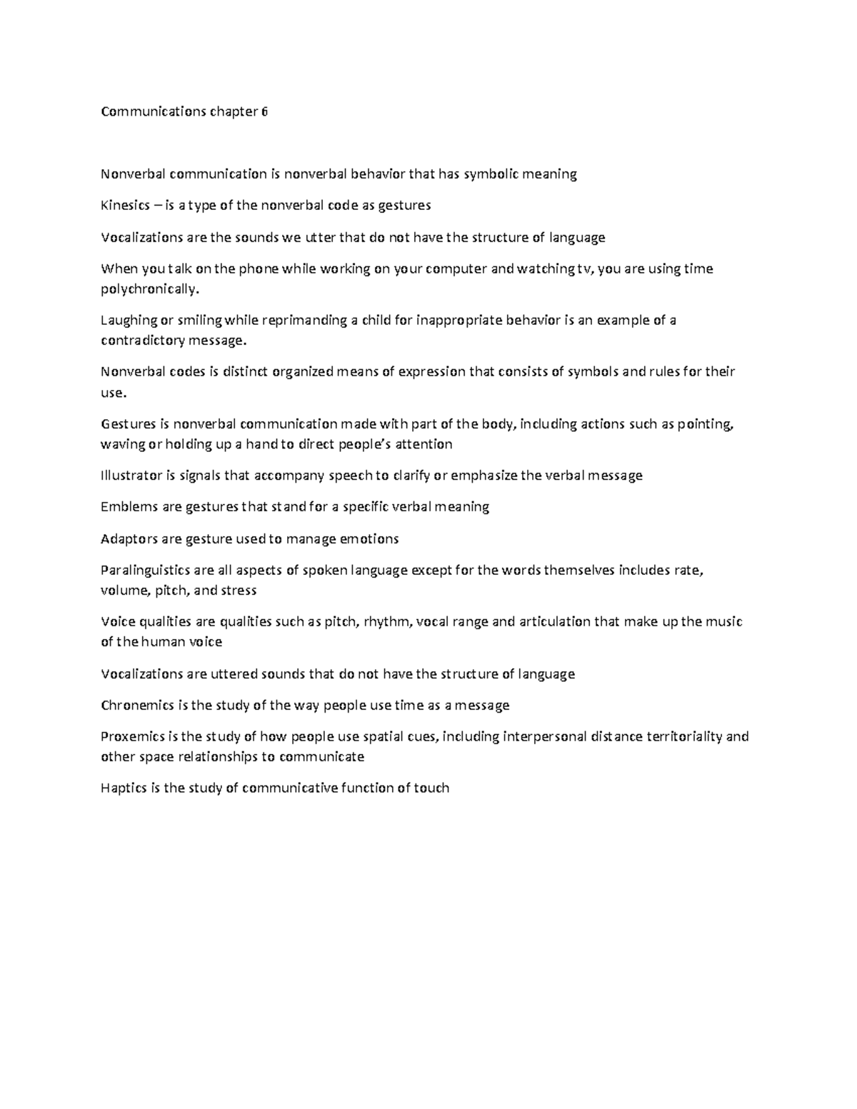 Com 101 chapter 6 review - Communications chapter 6 Nonverbal ...