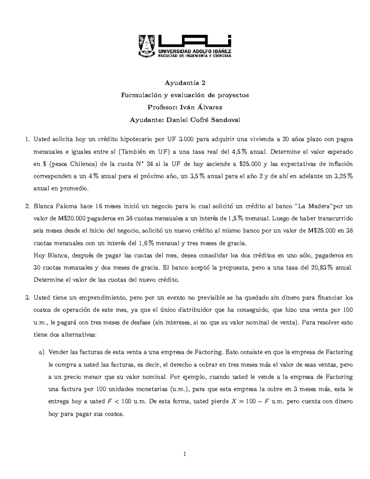 Ayudantía 2 Enunciado Y Pauta - Ayudant ́ıa 2 Formulaci ́on Y Evaluaci ...