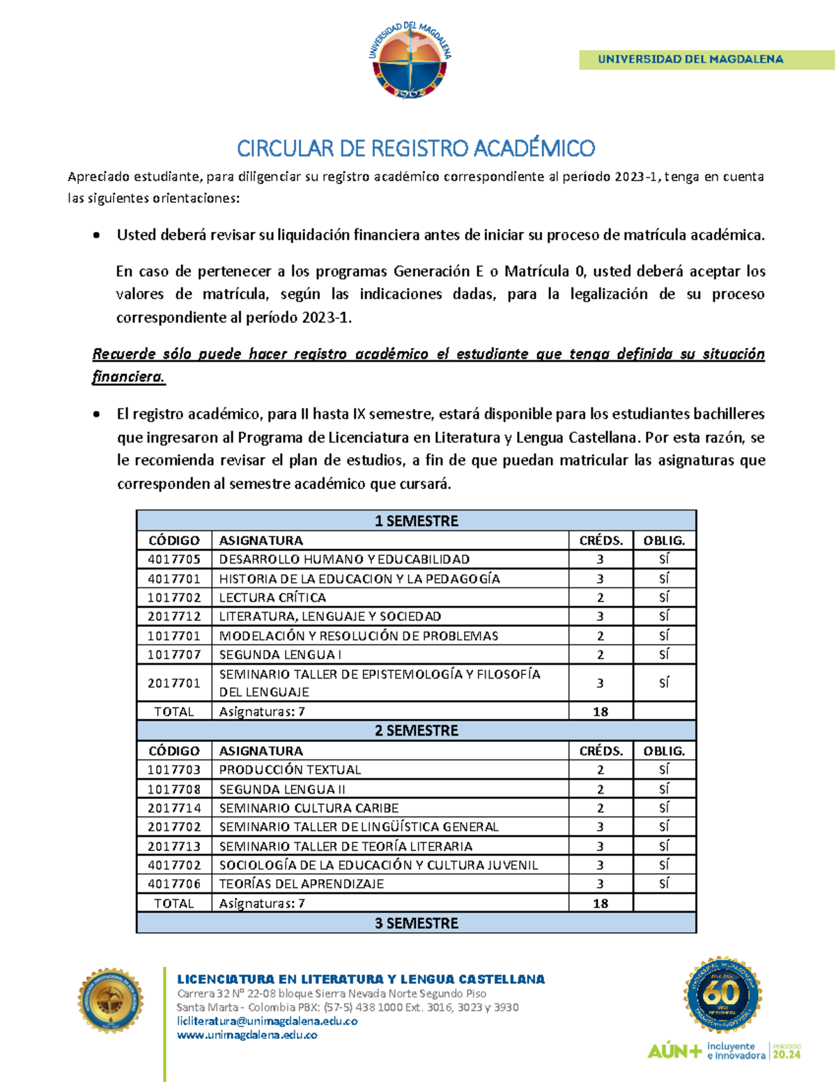 Revisada - Circular DE Registro Académico 2023-1 - LICENCIATURA EN ...