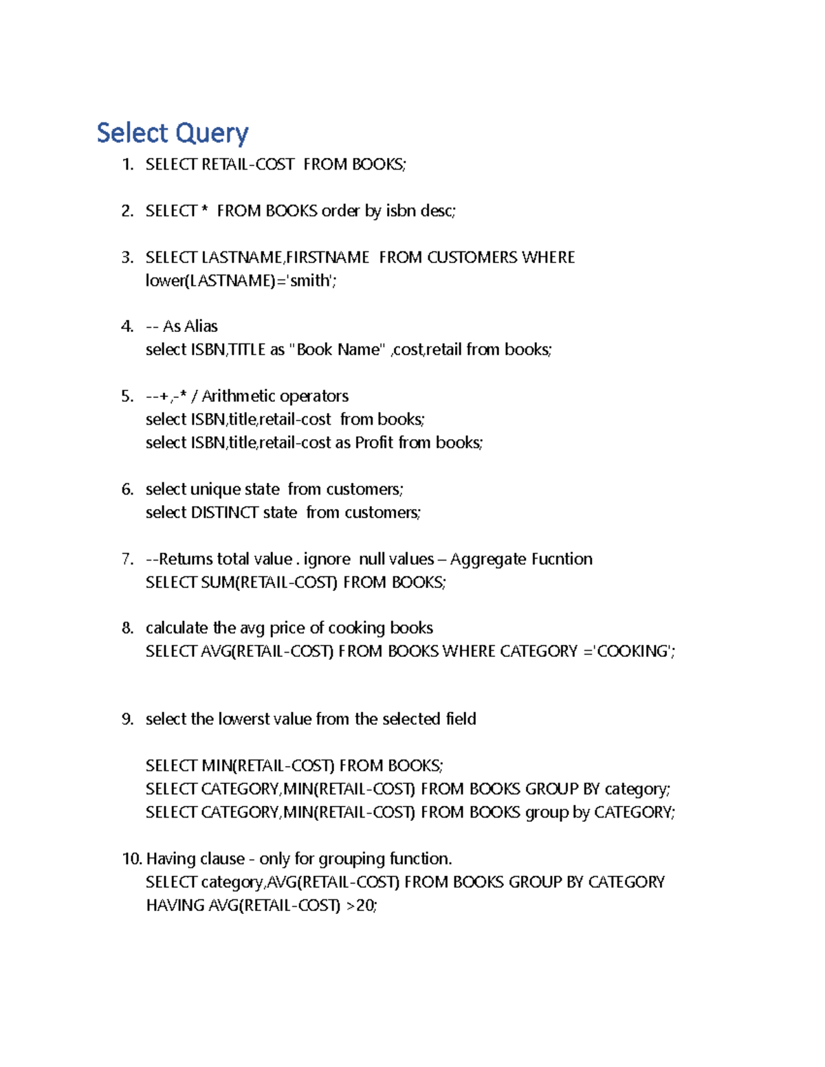 Query Example - Basic - ........... - COMP 311 - Centennial College ...