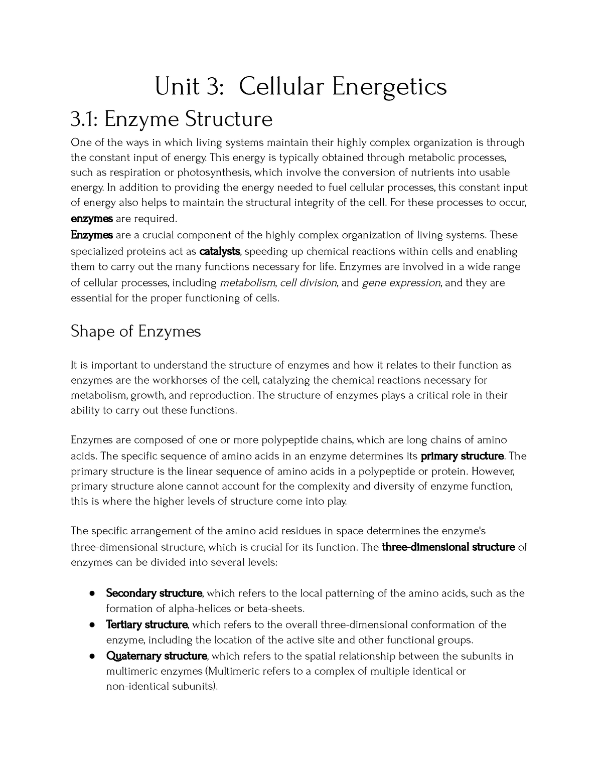 Untitled document - 3.1 Enzyme Structure - Unit 3: Cellular Energetics ...