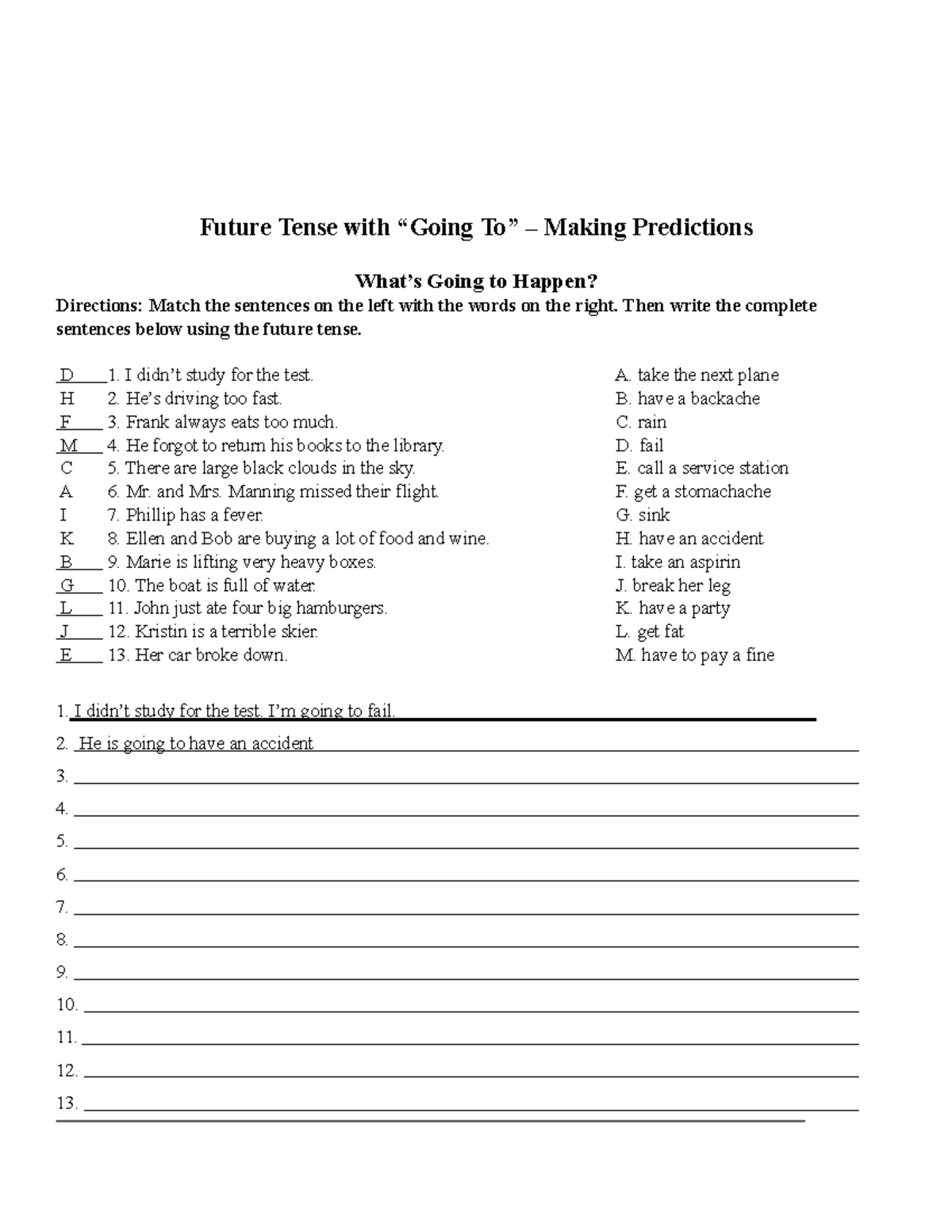 Going to 2 - ingles - Future Tense with “Going To” – Making Predictions ...