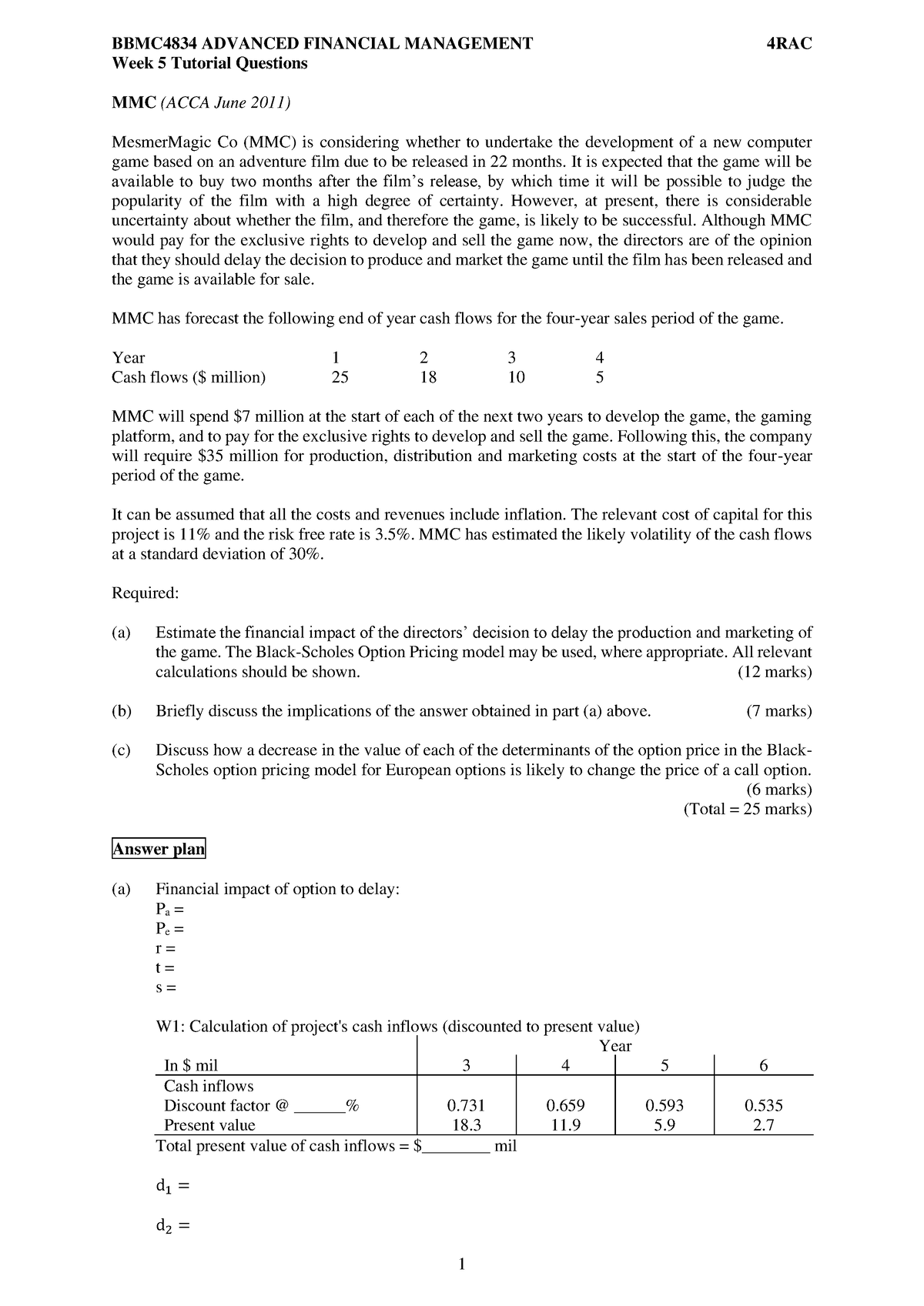 BBMF4834 AFM Week 5 Tutorial - Week 5 Tutorial Questions MMC (ACCA June ...