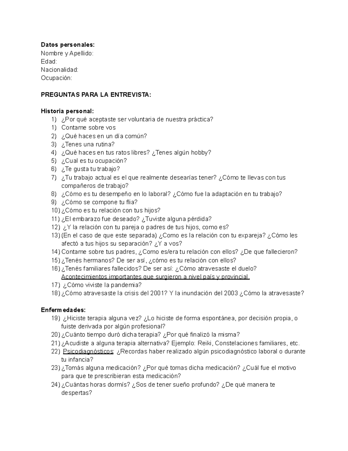 Entrevista Instrumentos - Datos personales: Nombre y Apellido: Edad ...