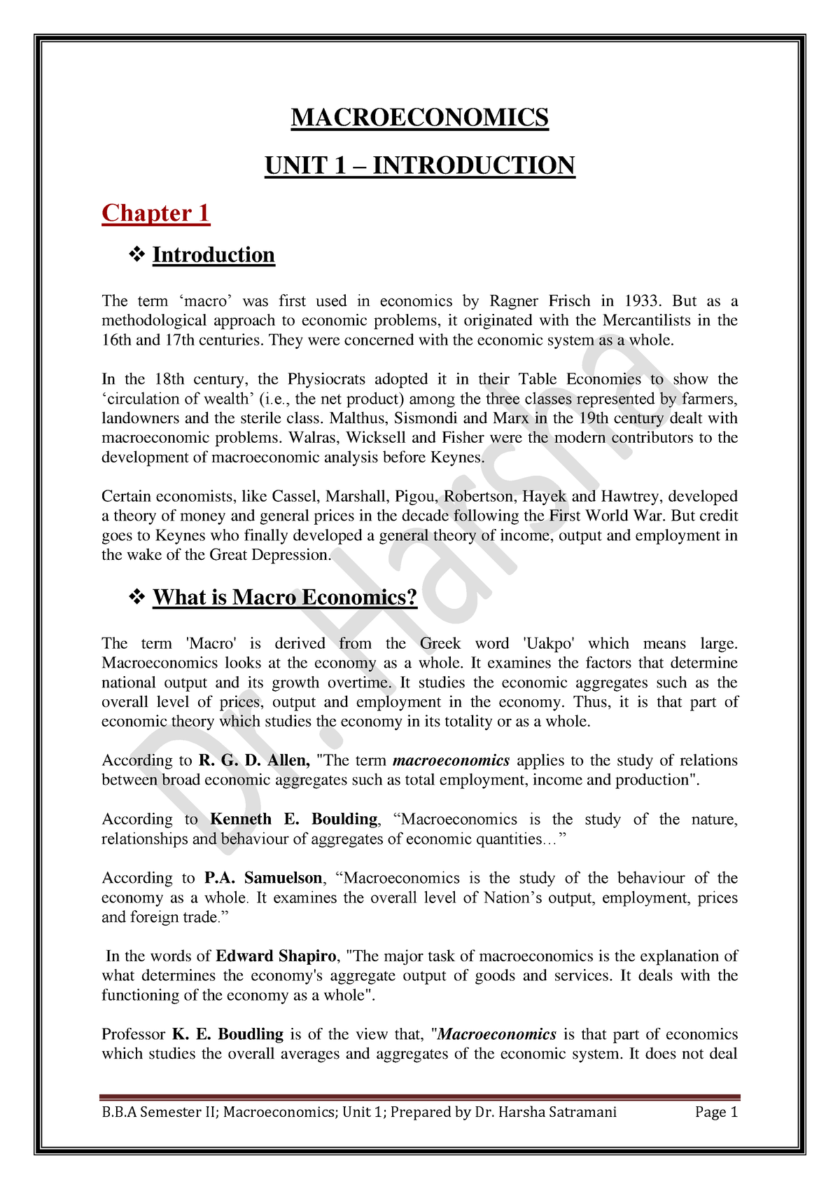 Unit 1 Notes - MACROECONOMICS UNIT 1 – INTRODUCTION Chapter 1 ...