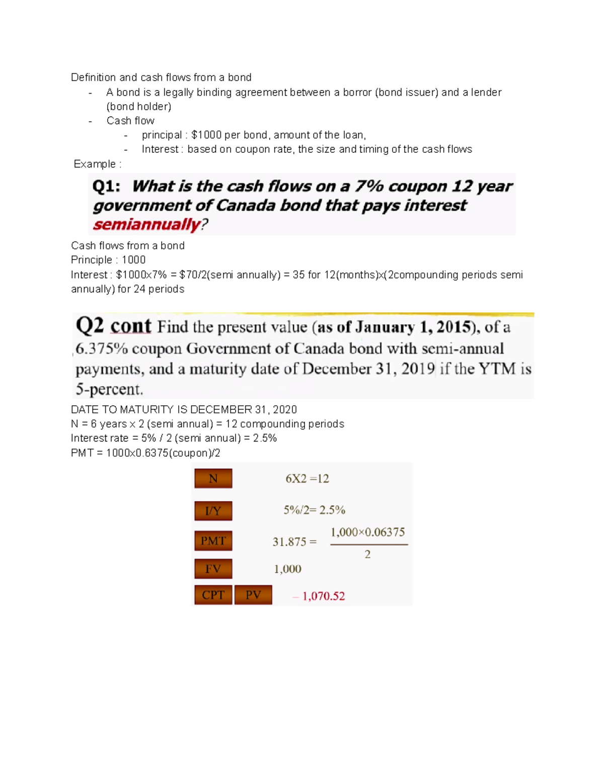 Lcture 5 practice material Definition and cash flows from a bond