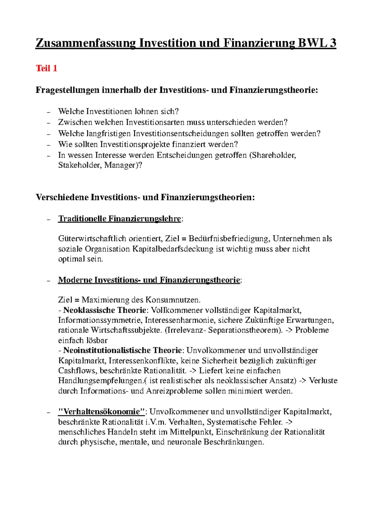 Zusammenfassung Bwl3 Finanzierung Ss16 0000 Studocu