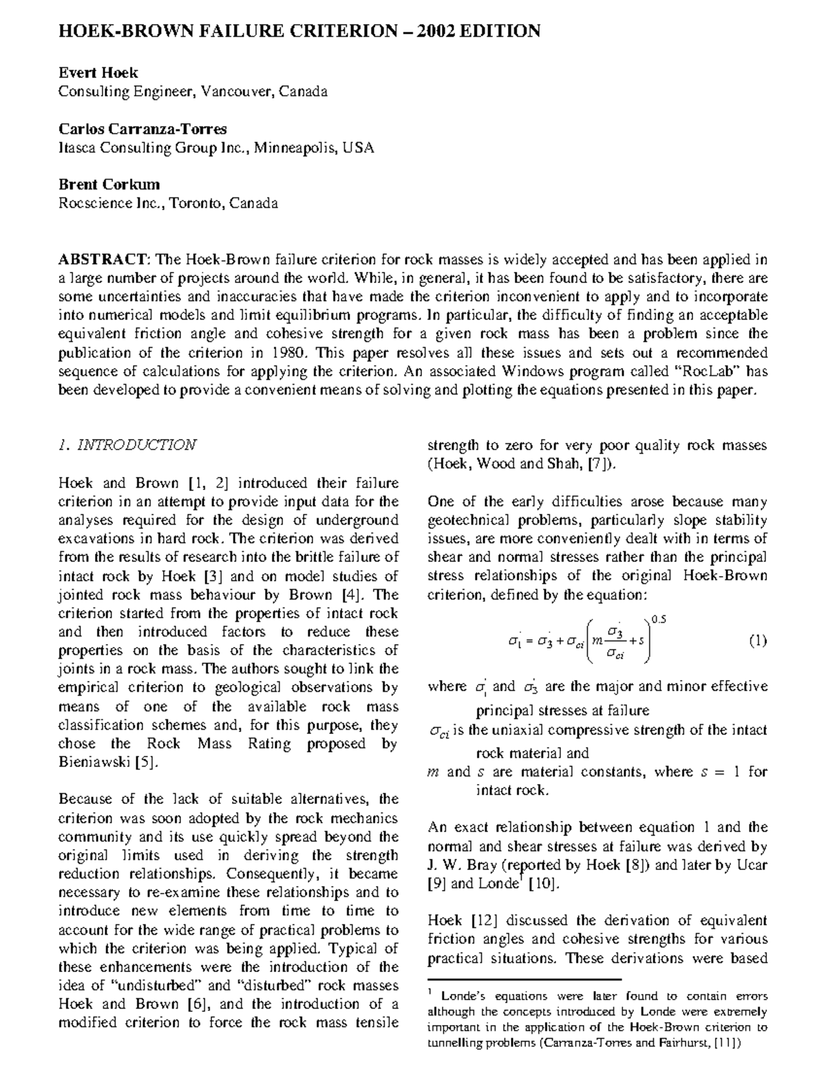 Hoek-Brown Failure Criterion-2002 Edition - HOEK-BROWN FAILURE ...