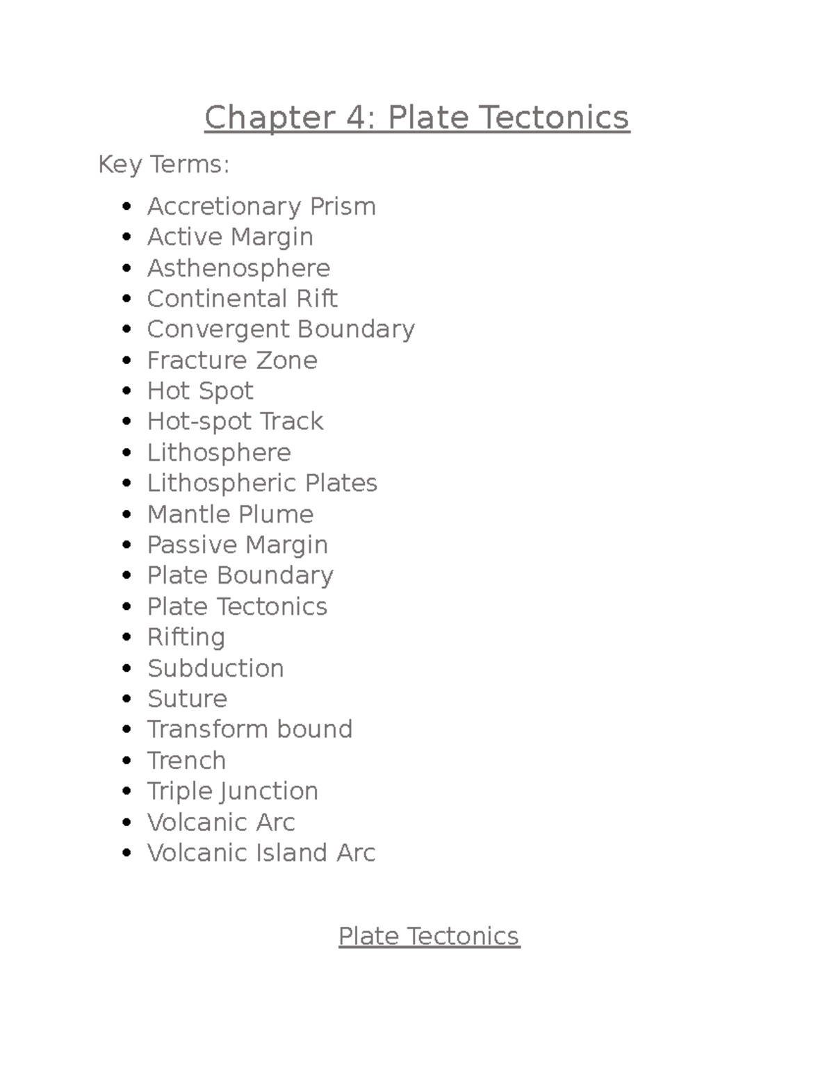 Plate Tectonics Chapter 4 Plate Tectonics Key Terms Accretionary Prism Active Margin Studocu