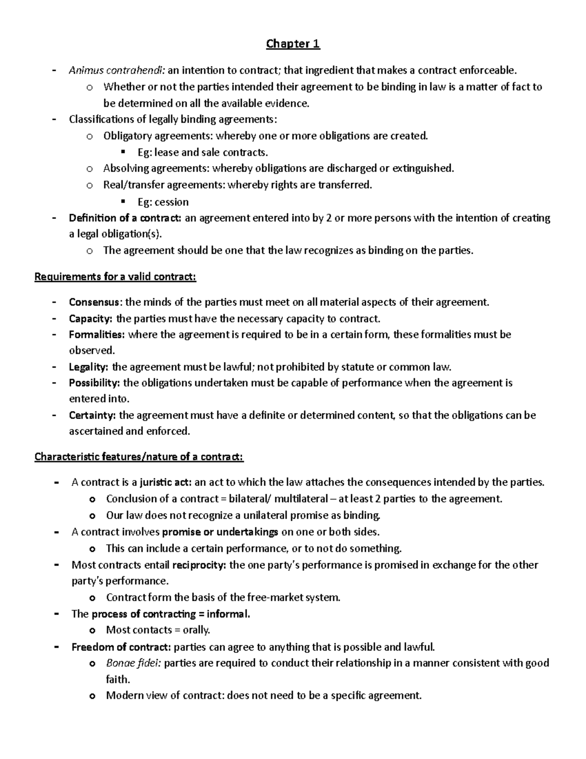 Chapter 1 - Lecture notes 1 THE NATURE AND BASIS OF CONTRACT - Chapter ...