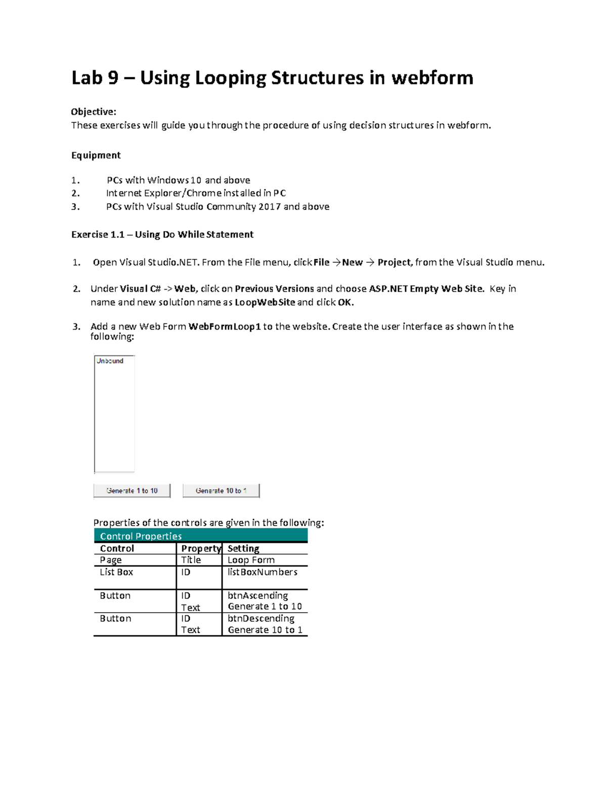 Lab 9 - Use Looping in webform - Lab 9 – Using Looping Str uctures in ...