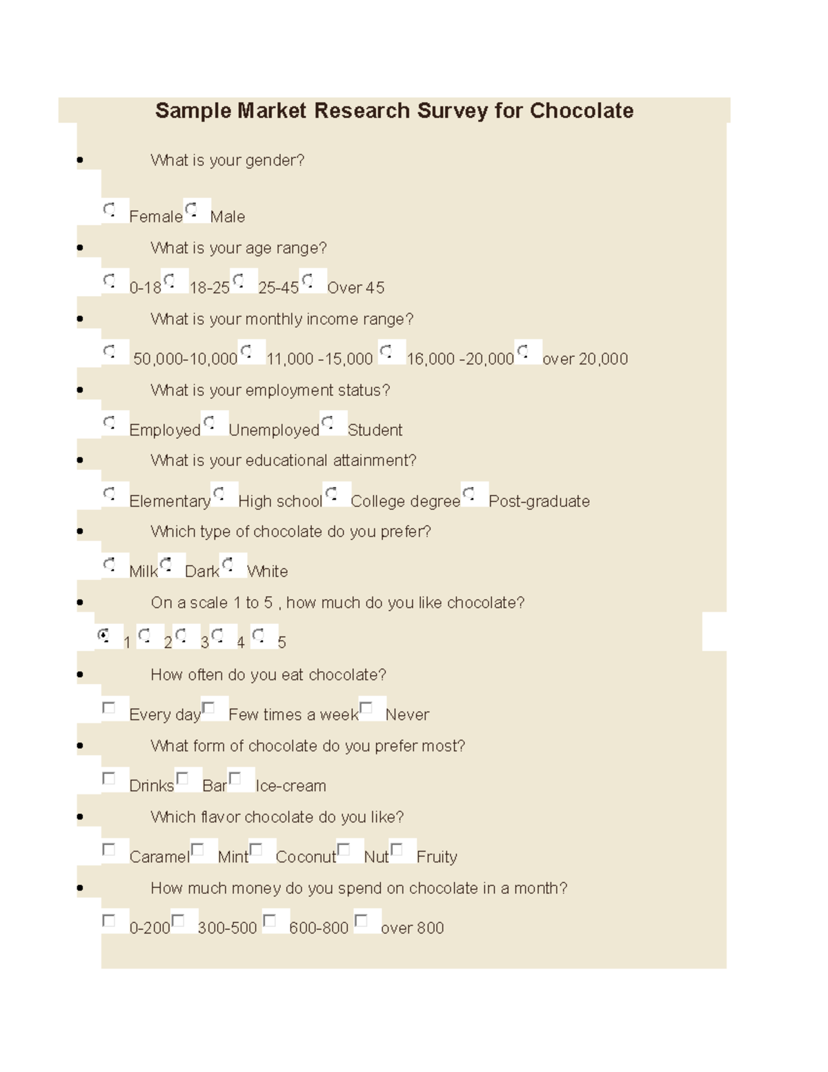 Sample Market Research Survey For Chocolate Studocu