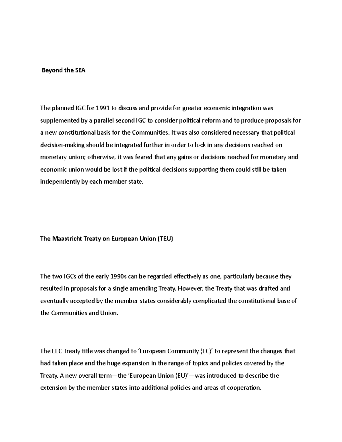 The Maastricht Treaty on European Union (TEU) - Beyond the SEA The ...