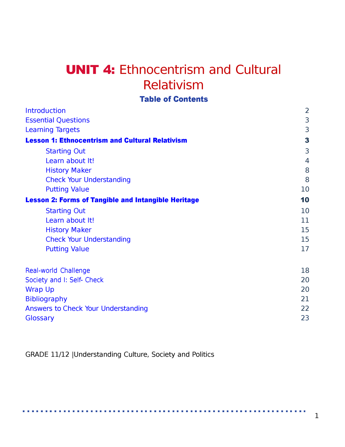 UCSP Unit 4 Students Copy - UNIT 4: Ethnocentrism And Cultural ...