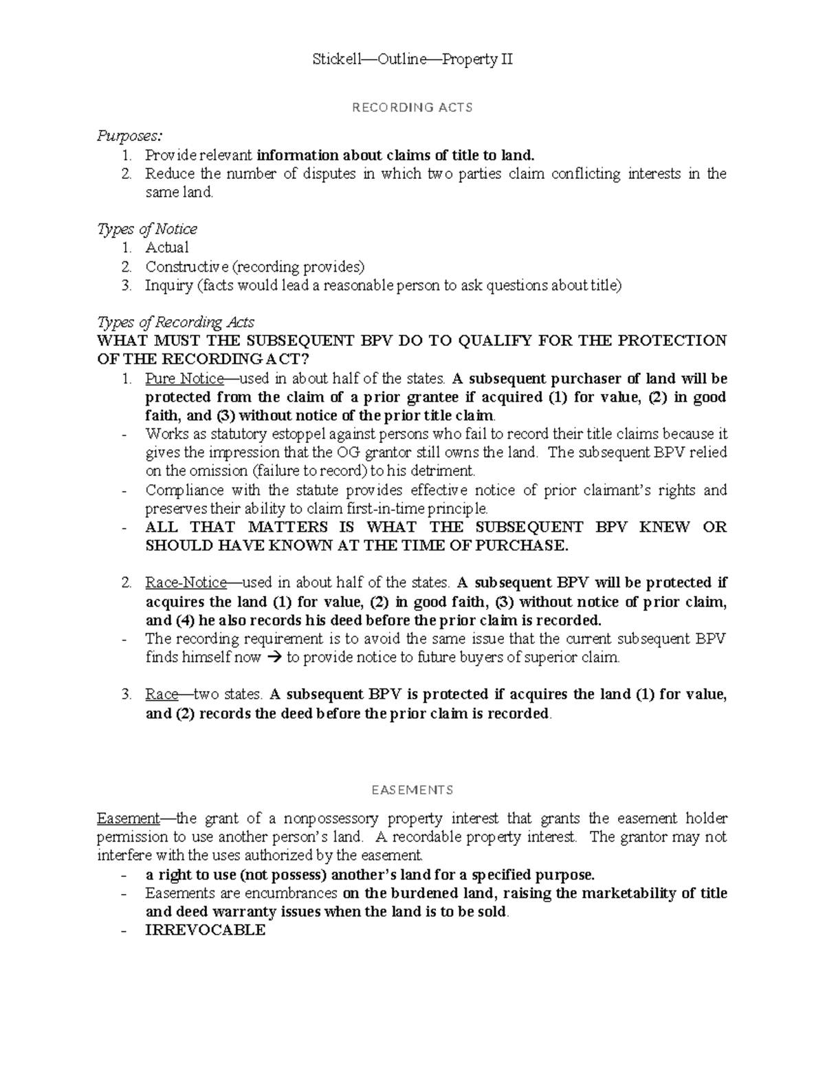 Property II Midterm Outline Stickell—Outline—Property II RECORDING