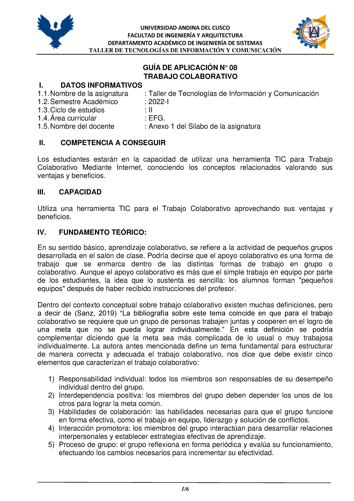 Guía 08-Trabajo Colaborativo - FACULTAD DE INGENIERÕA Y ARQUITECTURA ...