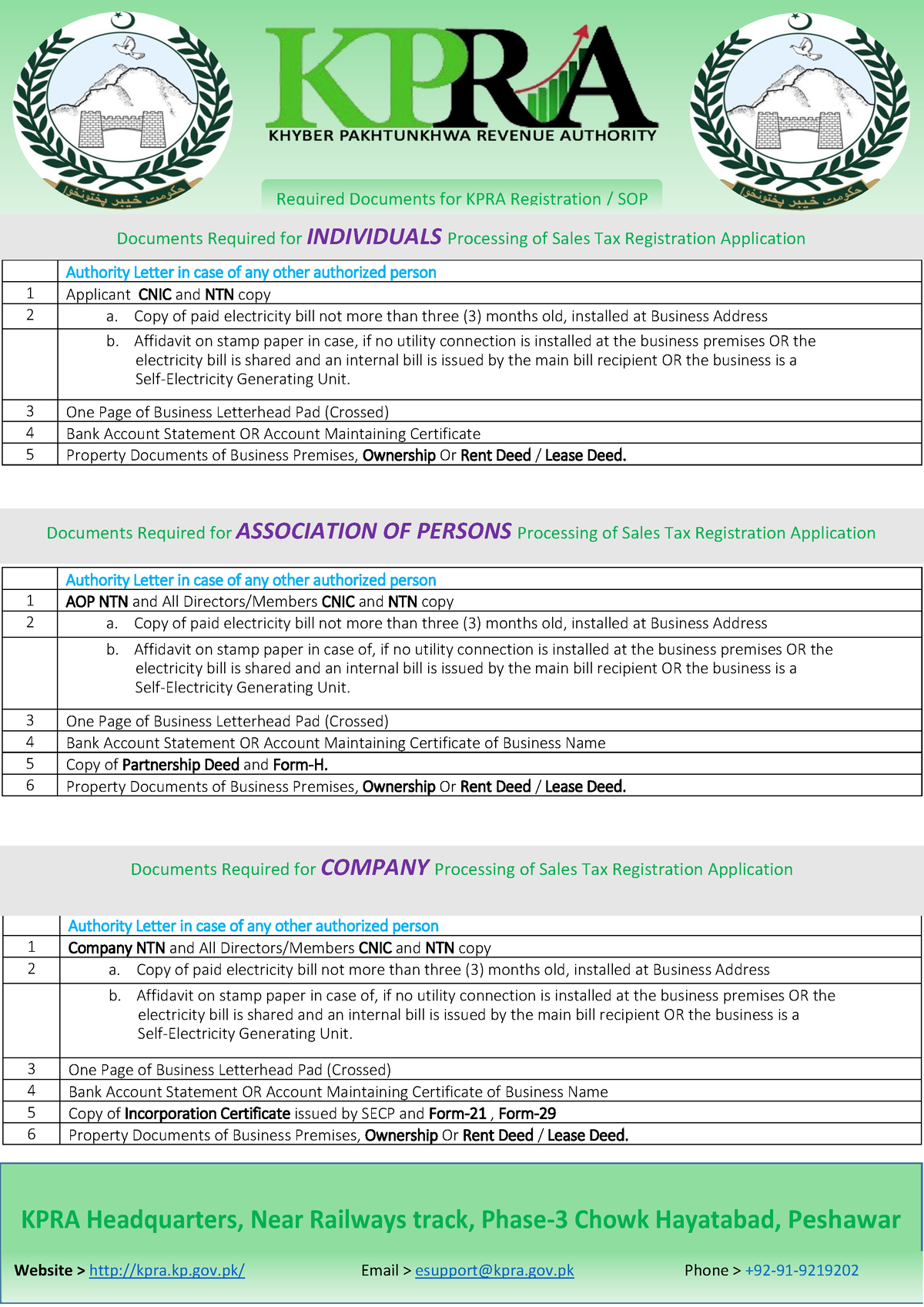 SOP for Registration with KPRA - Authority Letter in case of any other ...