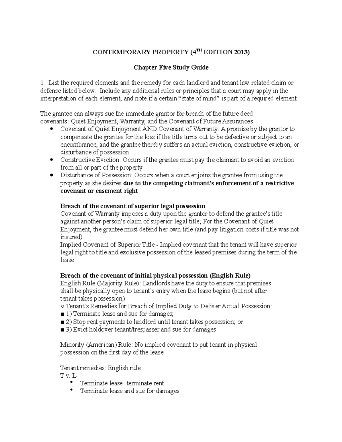 Ch5 Study Guide Revised - CONTEMPORARY PROPERTY (4TH EDITION 2013 ...