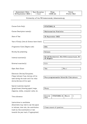 Tables and Formulae for MS2 - MS2 Tables and Formulae School of ...
