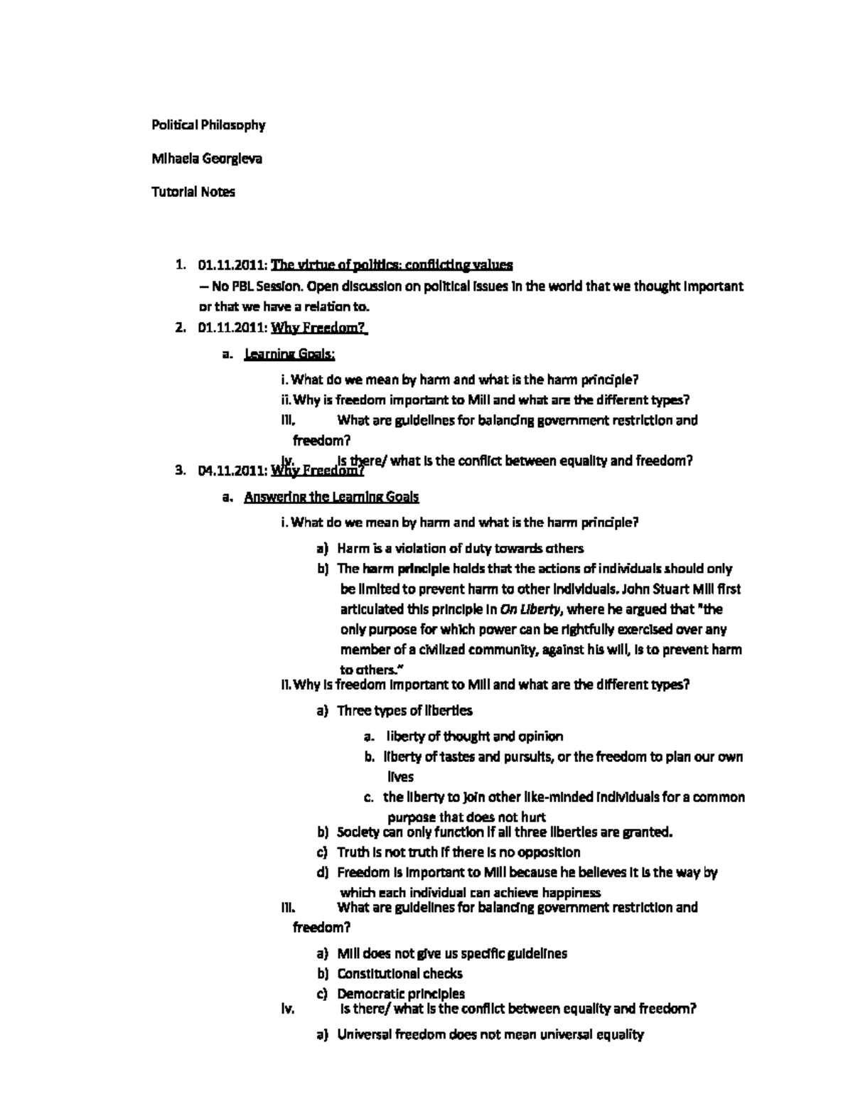 Political Philosophy Tutorial Notes - Studocu