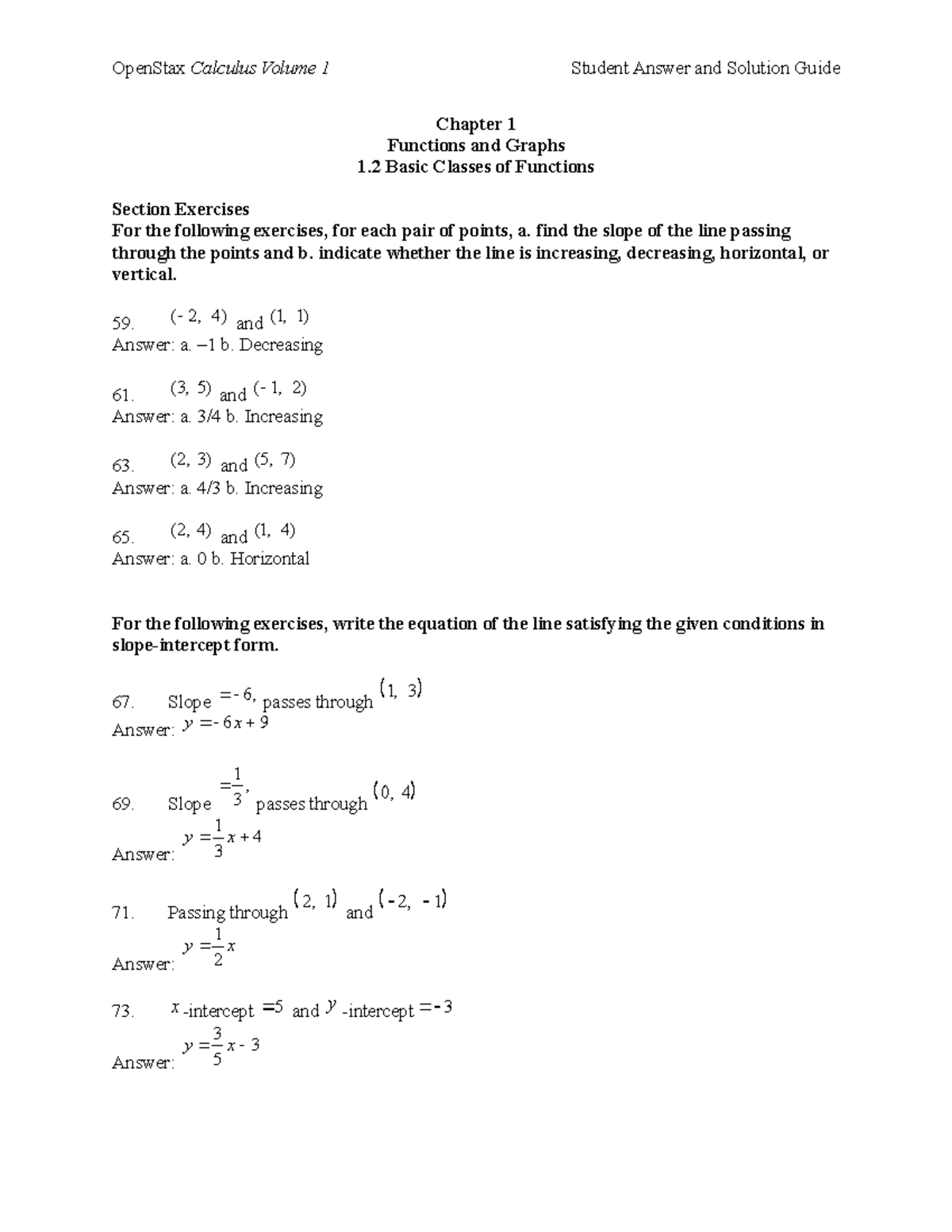 Calculus Volume 1 SASG 01 02 - Chapter 1 Functions And Graphs 1 Basic ...