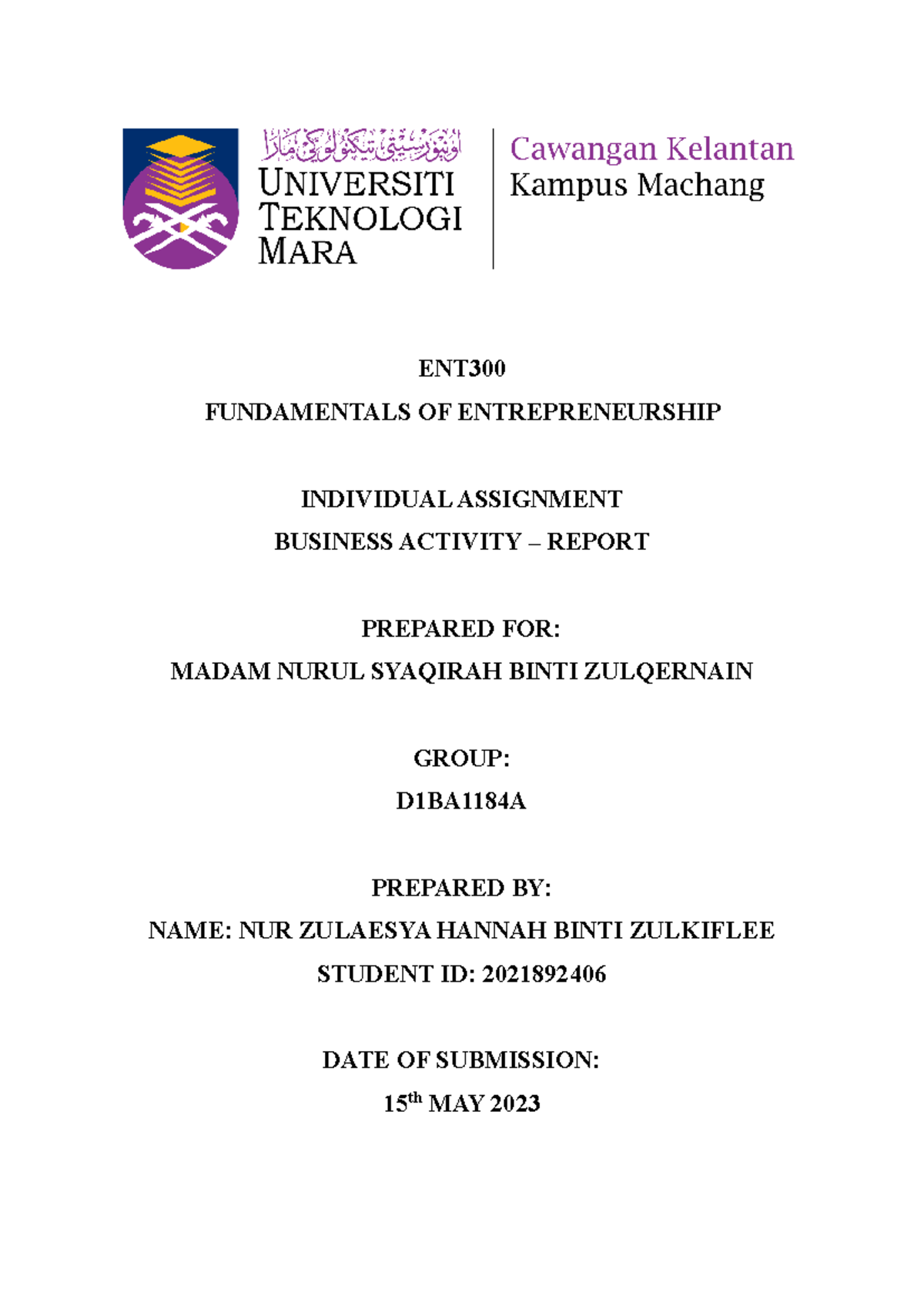 individual assignment ent300