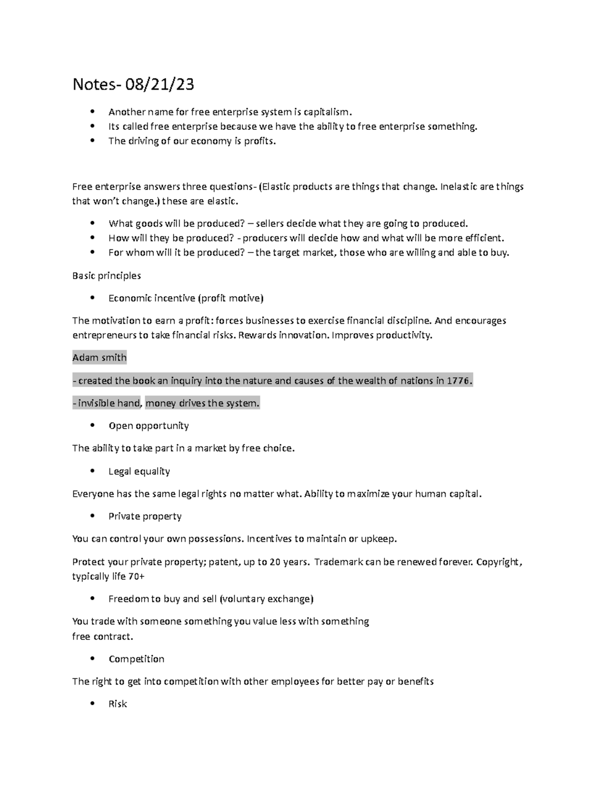 American free enterprise - Notes- 08/21/ Another name for free ...