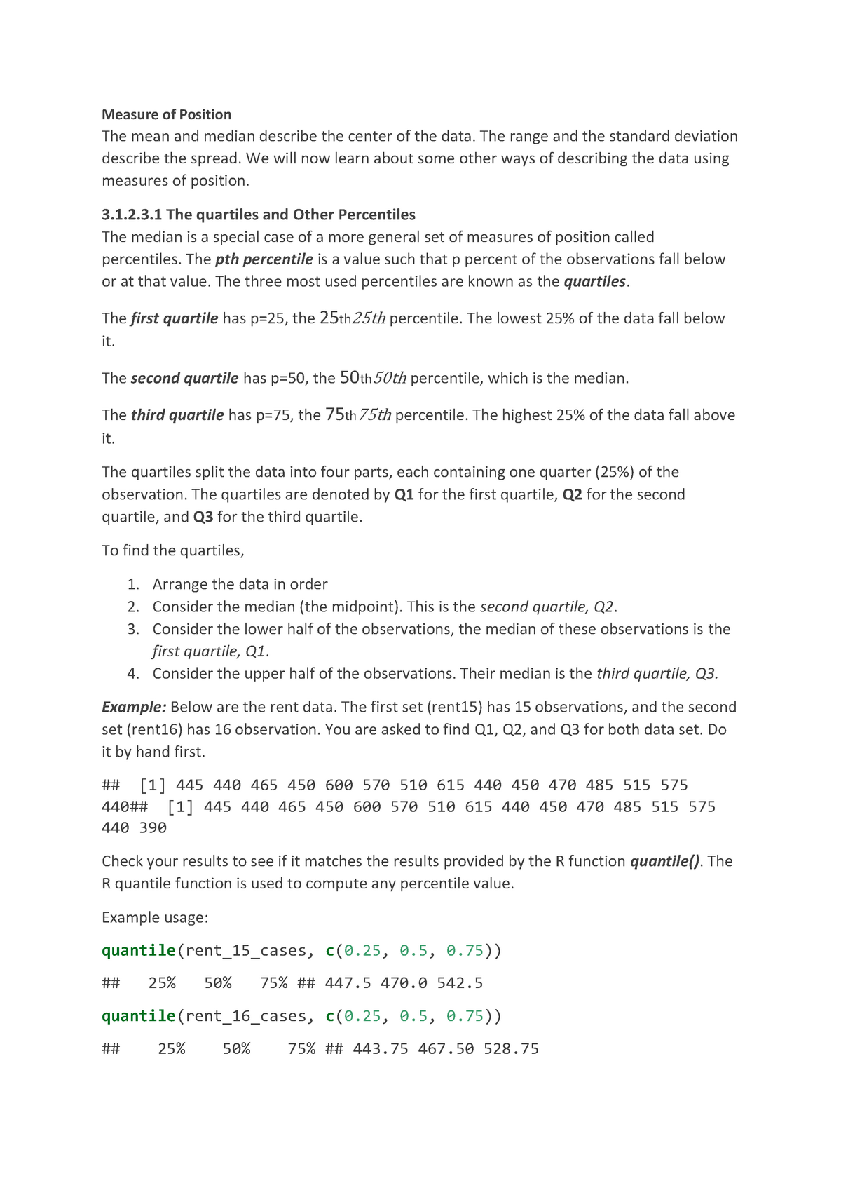 Examing Numerical Data - Measure Of Position The Mean And Median 