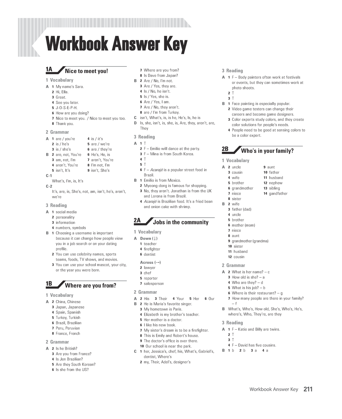 Surpass 1 Workbook Answer Key Workbook Answer Key 1A Nice To Meet You 