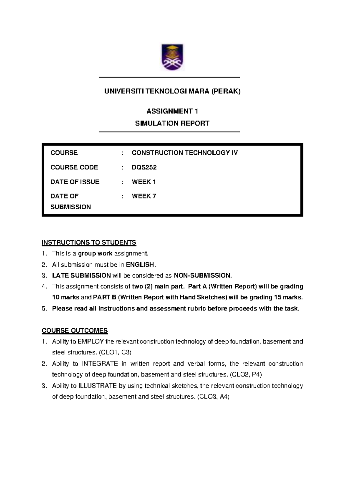 Assignment 1 - Simulation Report - UNIVERSITI TEKNOLOGI MARA (PERAK ...