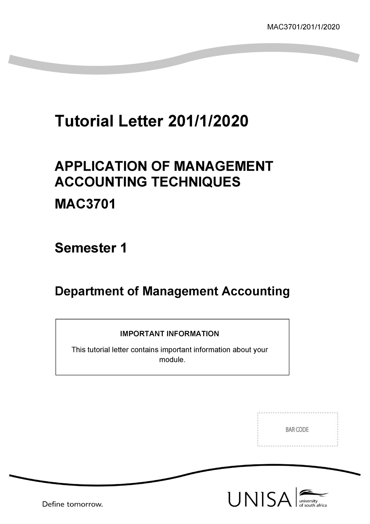 MAC3701 TL201 2020 S1 Question Bank Tutorial - Tutorial Letter 201/1/20 ...