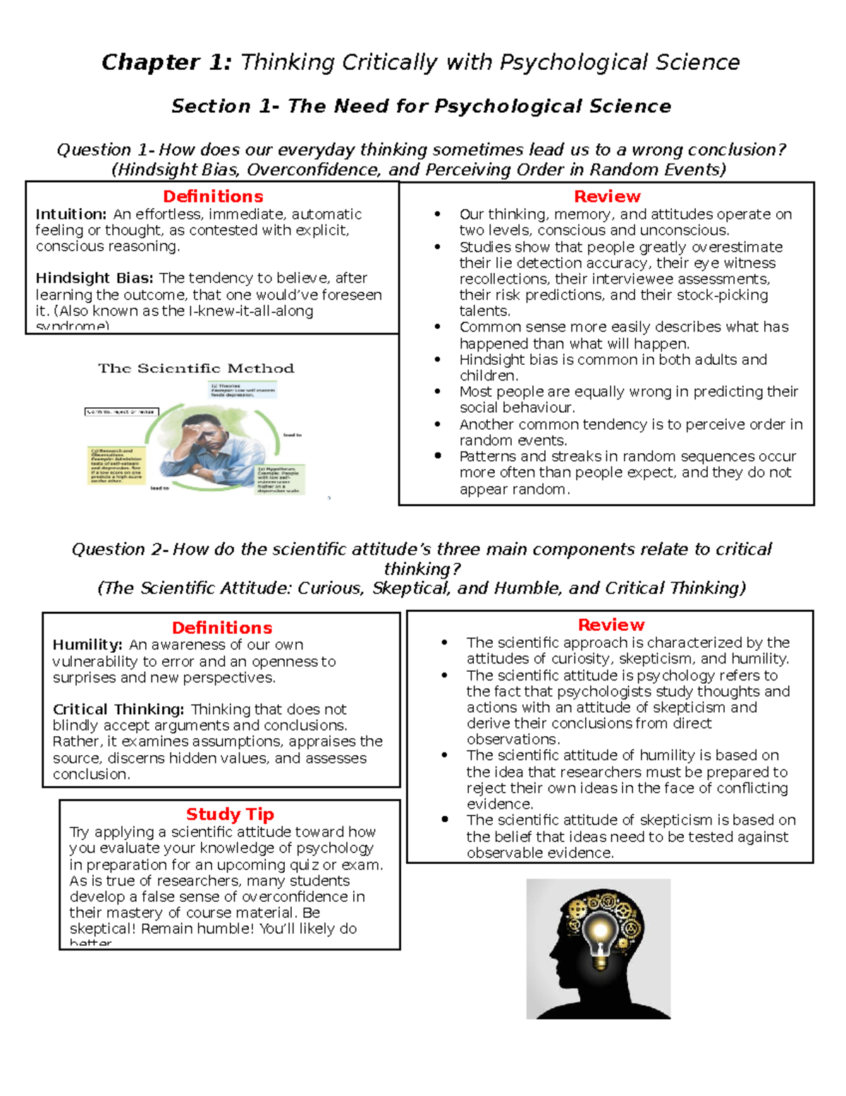 Chapter 1- Thinking Critically With Psychological Science - Section 1 ...