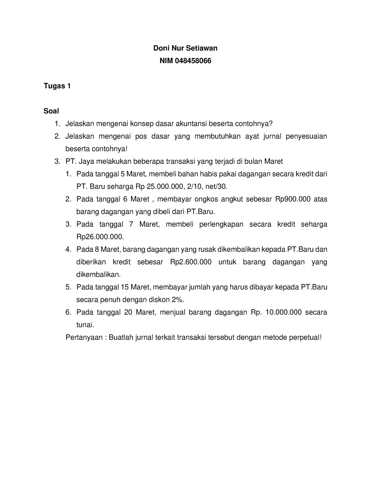 Semester 2 Pengantar Akuntansi Tugas 1 - Doni Nur Setiawan NIM ...