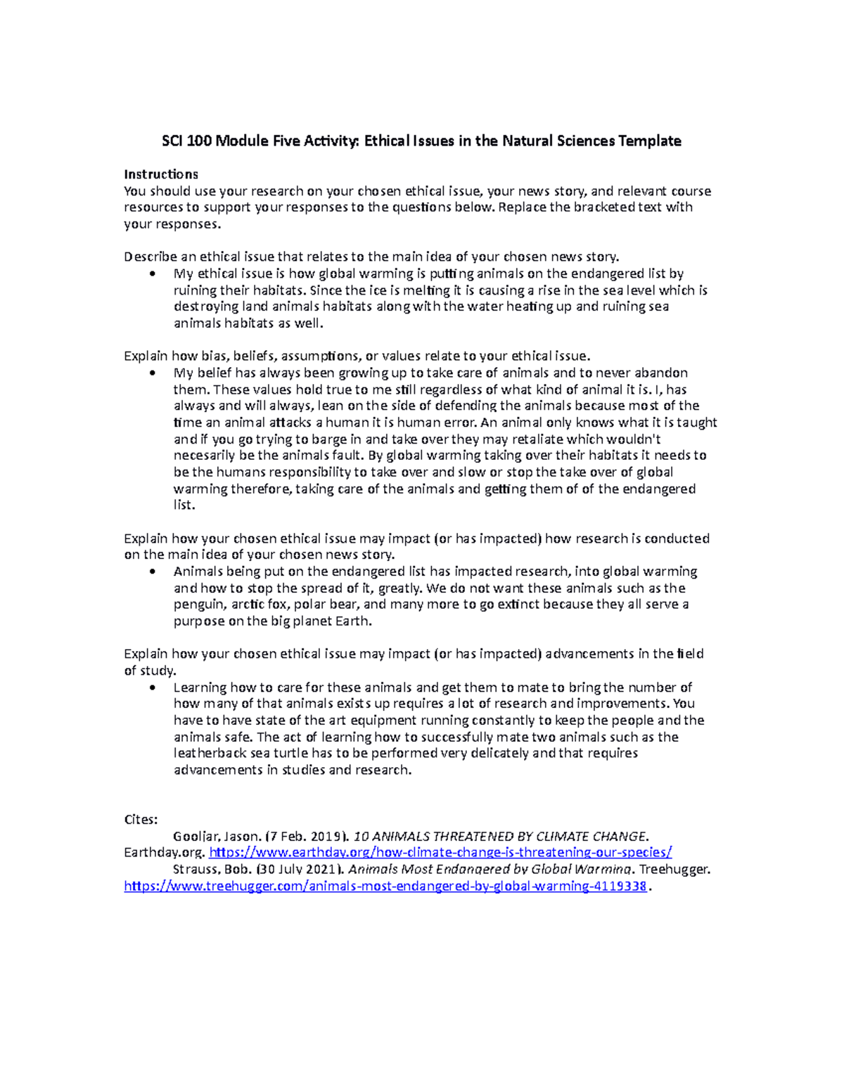 Sci 100 Module Five Activity Template Sci 100 Module Five Activity