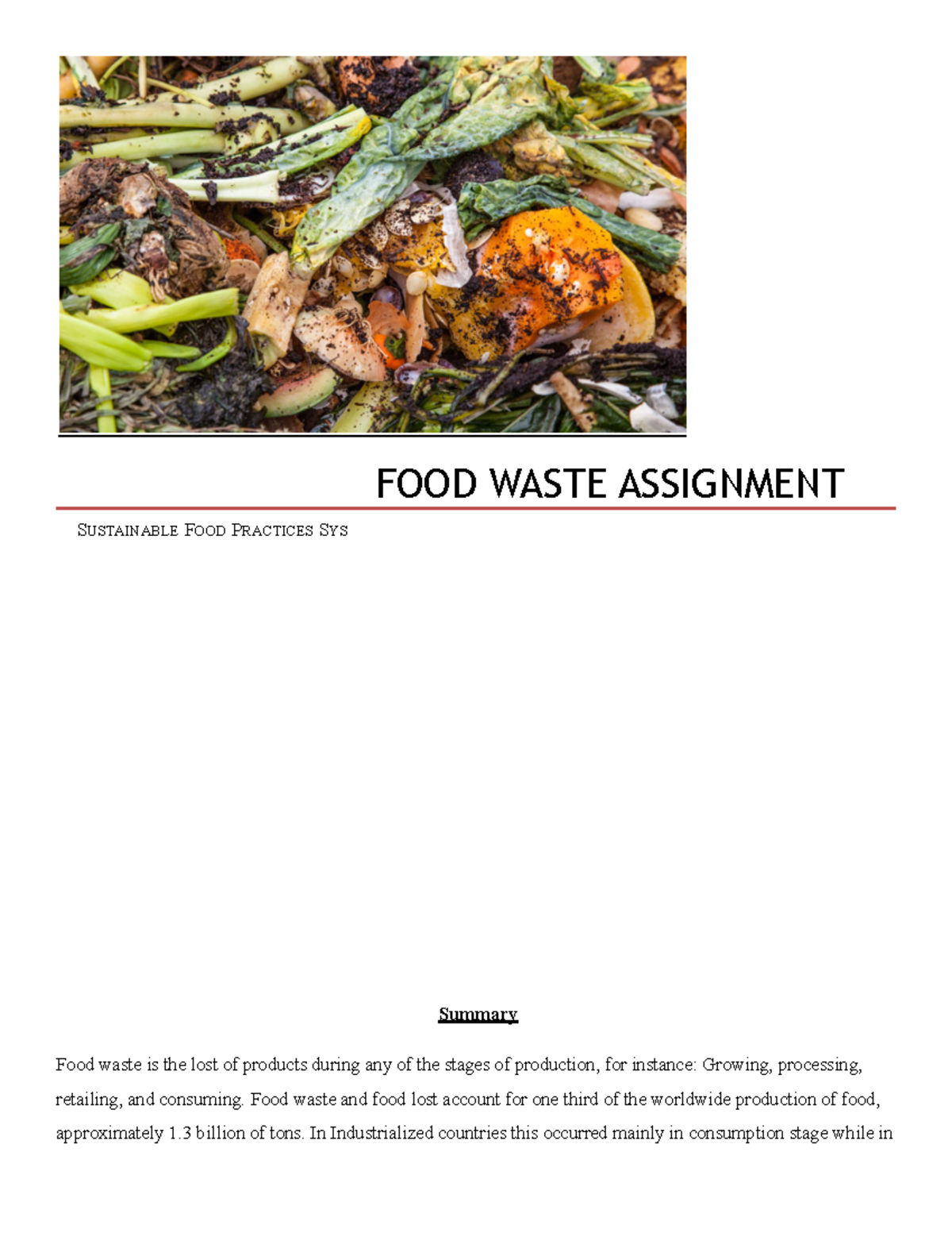 Sustainable Food Practices and Food Waste Reduction - Studocu
