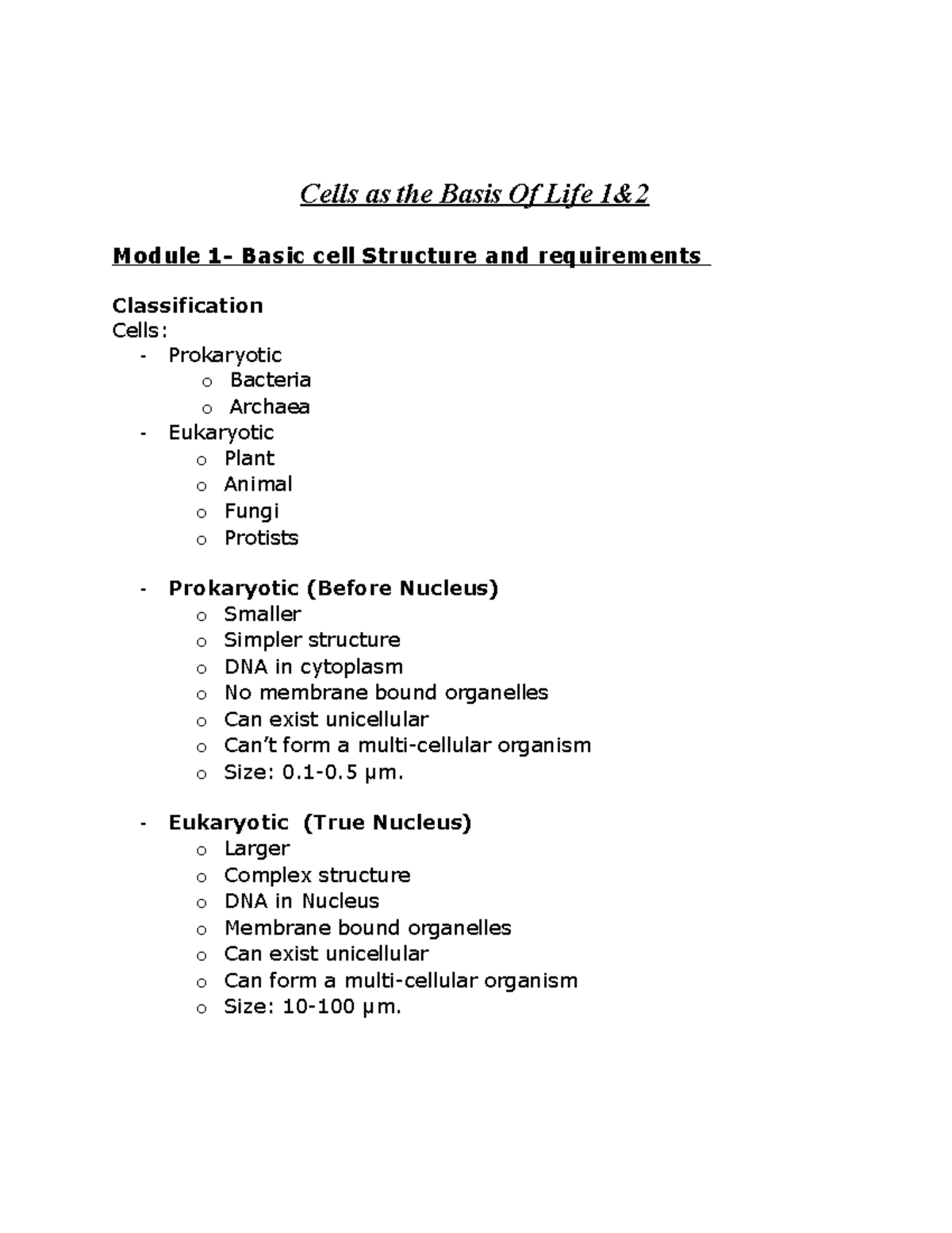 Unit 1 Biology (cells As The Basis Of Life) - Cells As The Basis Of ...