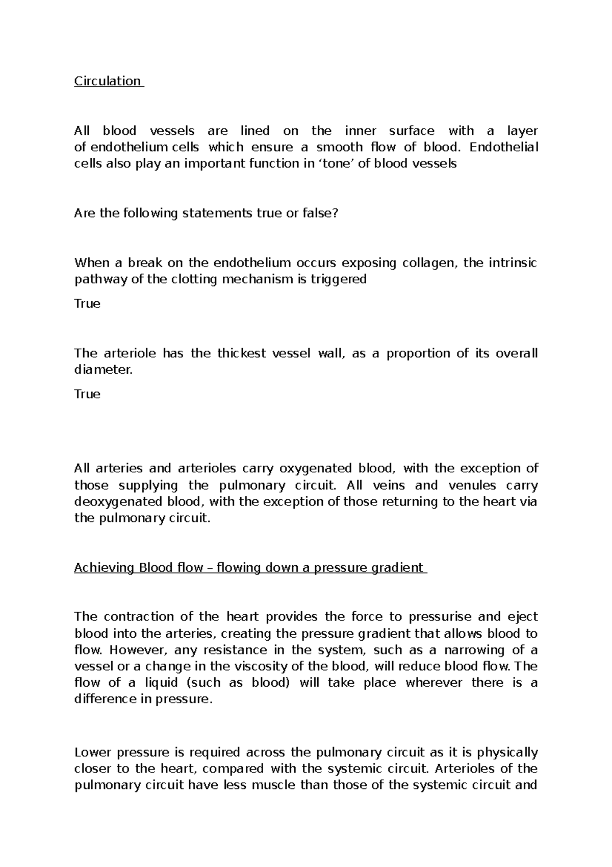 Circulation - Notes! - Circulation All blood vessels are lined on the ...