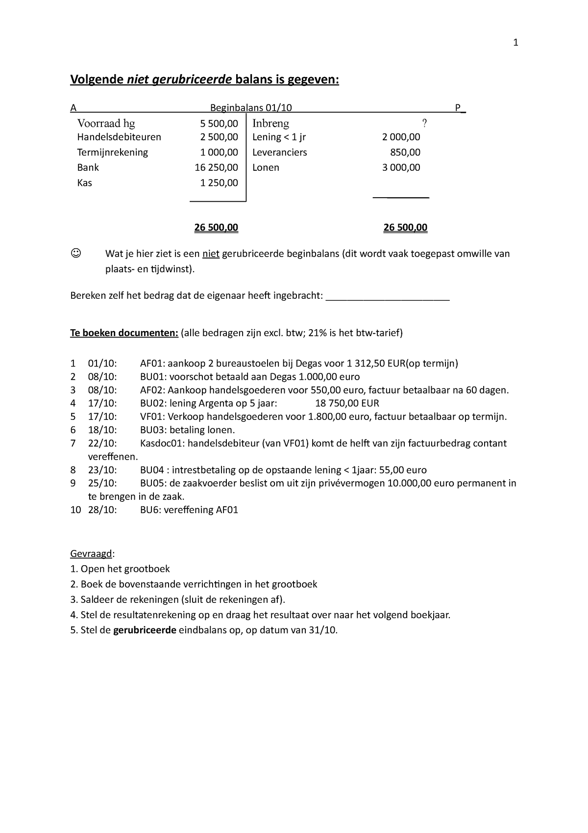 Oefening Boekhouden (ex-examenvraag) - 1 Volgende Niet Gerubriceerde ...