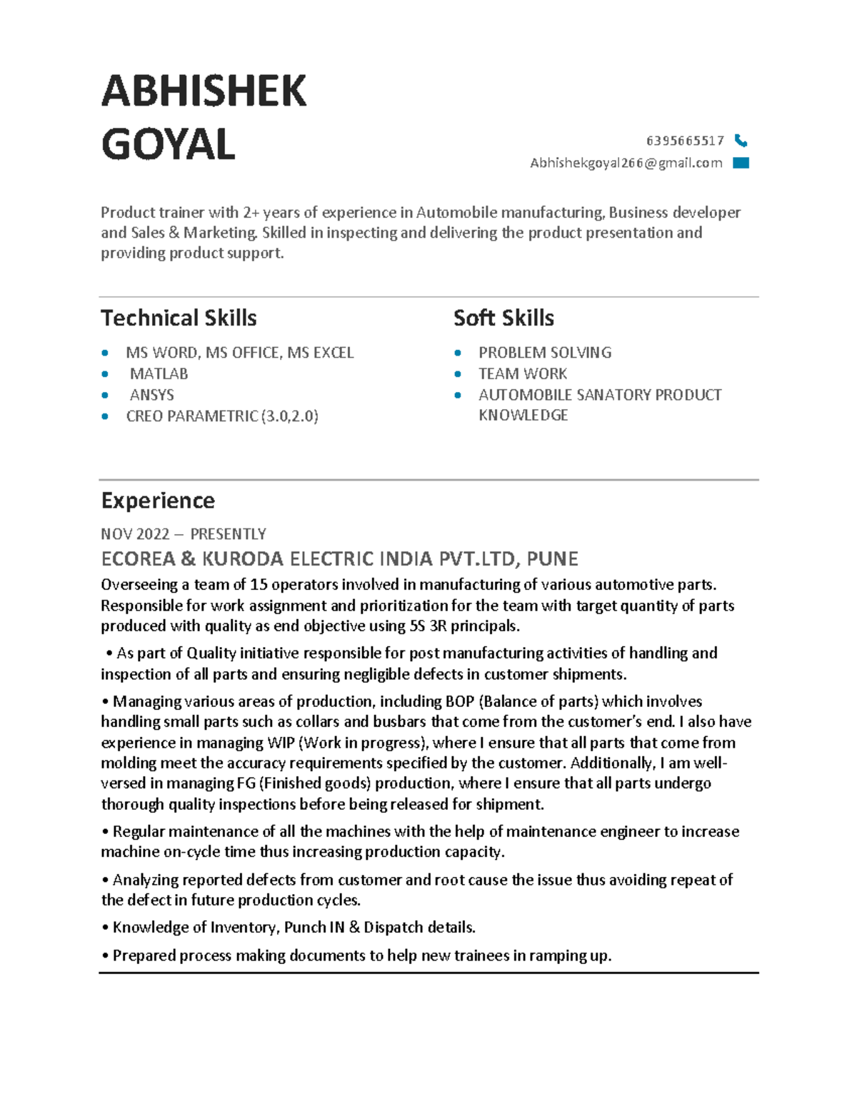 Abhishek resume - i want to learn further more. - ABHISHEK GOYAL ...