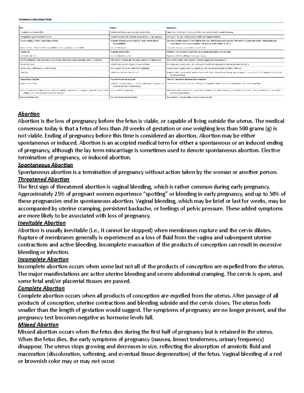 OB Final Quiz Study Guide - Abortion Abortion is the loss of pregnancy ...